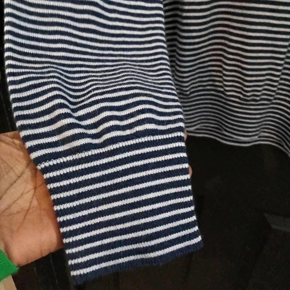 Banana Republic Lrg Blue Stripe Italian Merino Extra Fine Wool Crew-Neck Sweater